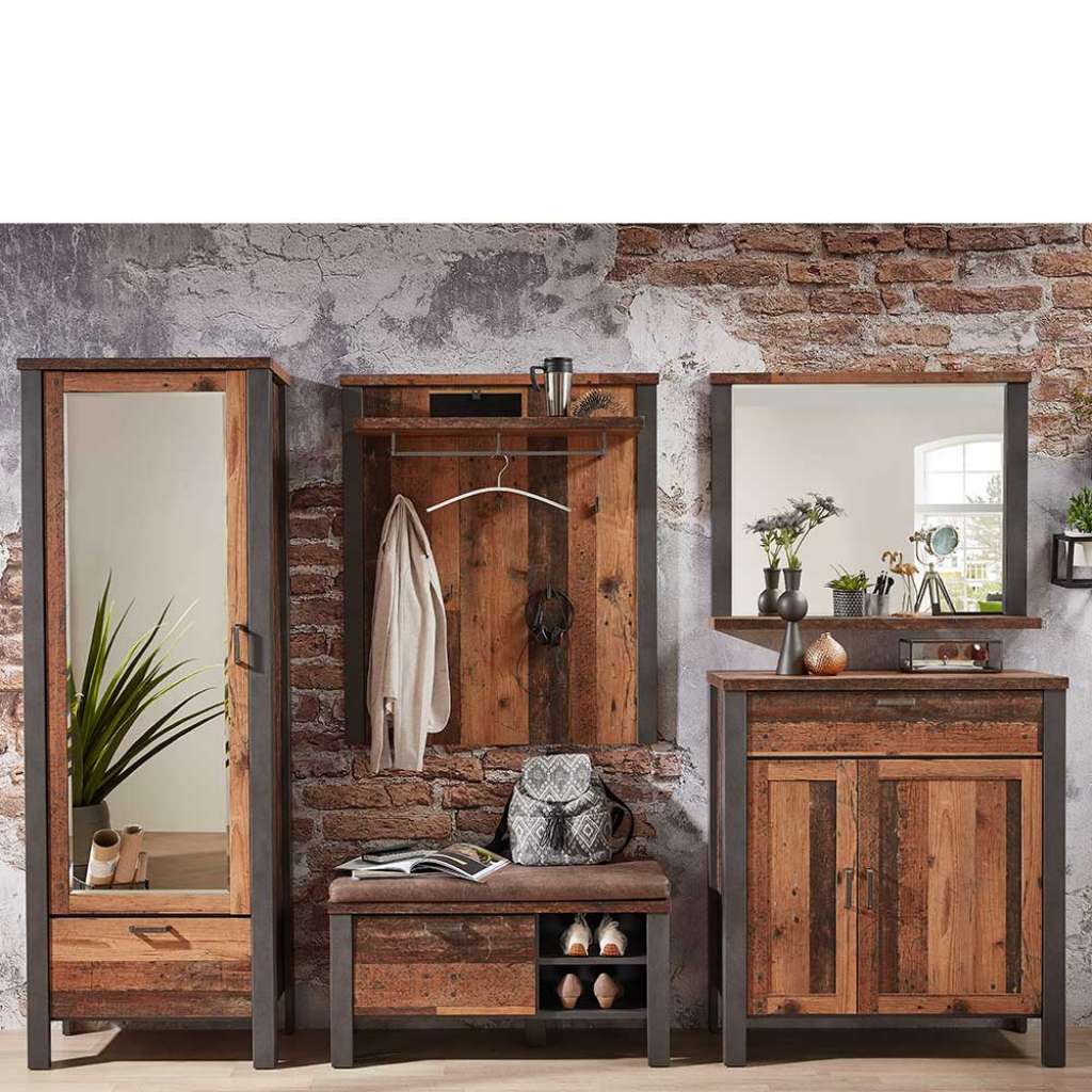 Flurgaderobe in Altholz Optik und Anthrazit Loft Design (5-teilig)