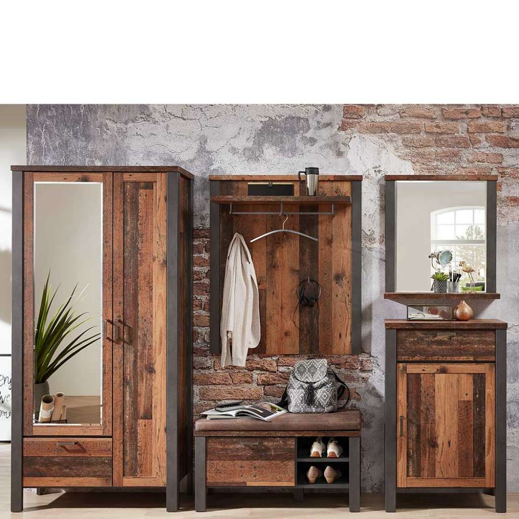 Flurmöbel Set in Altholz Optik und Anthrazit Loft Design (5-teilig)