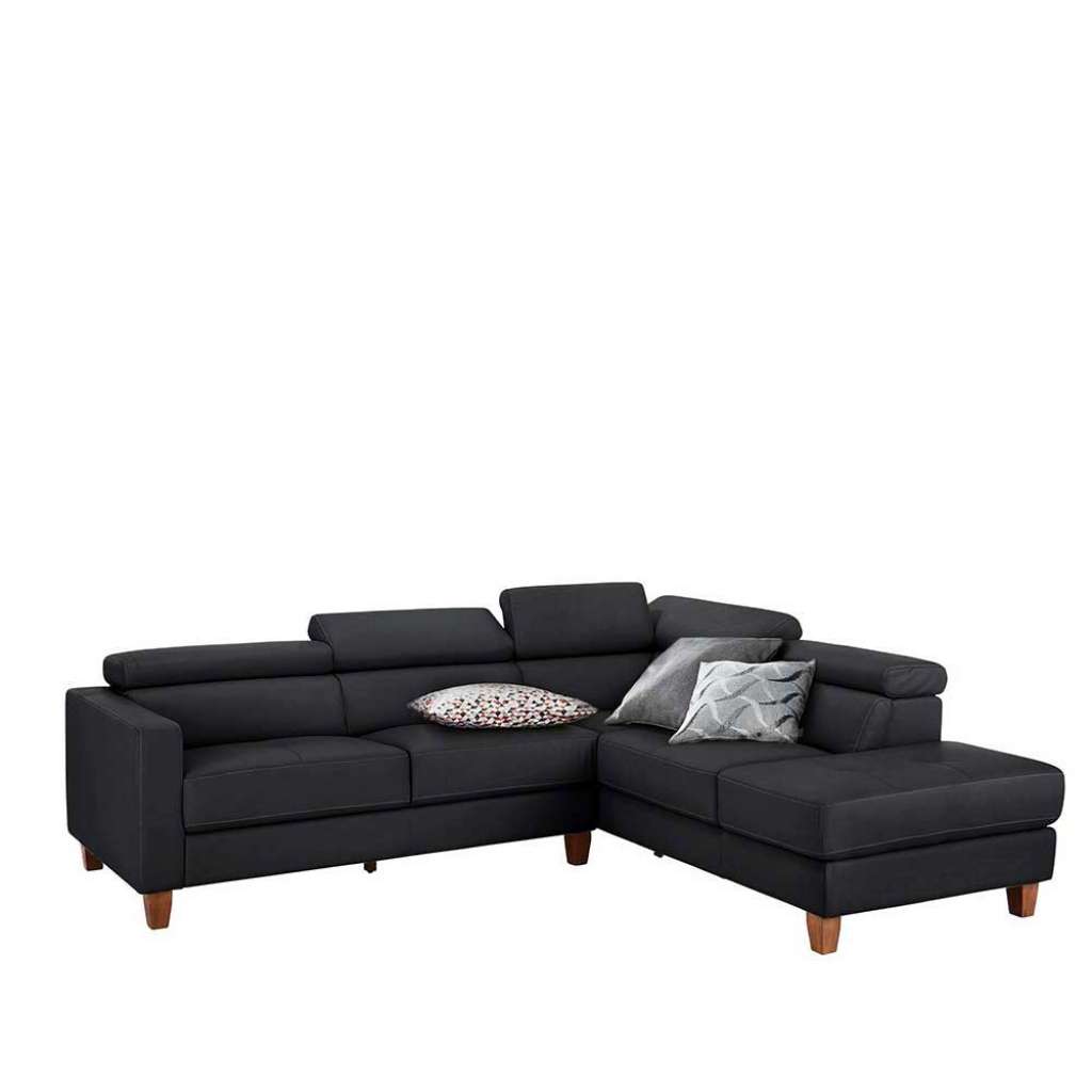 Ecksofa aus Echtleder Schwarz 255 cm breit