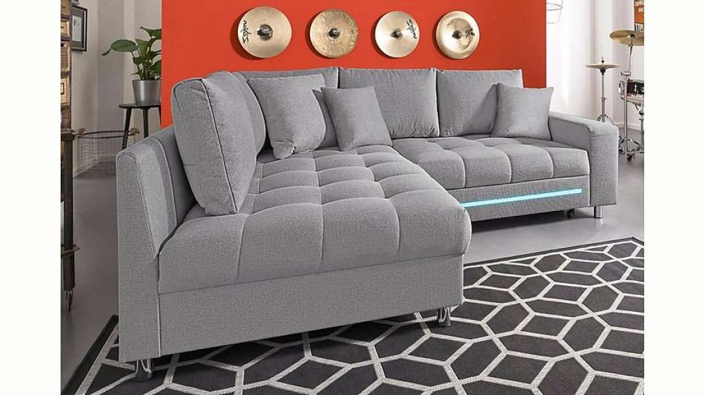 Nova Via Ecksofa, wahlweise mit Kaltschaum (140kg Belastung/Sitz), RGB-LED-Beleuchtung und Bettfunktion
