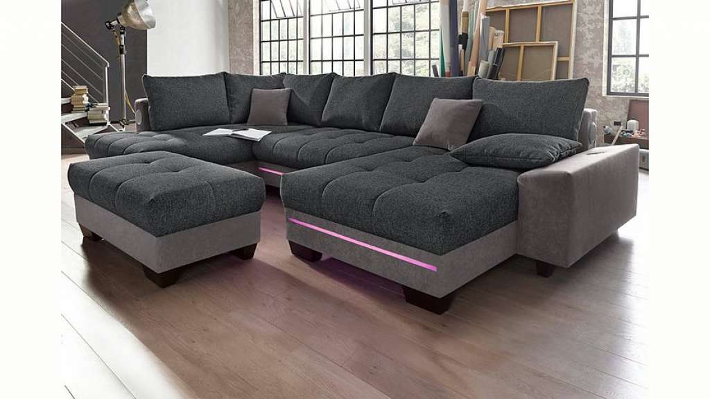 Nova Via Wohnlandschaft, wahlweise mit Kaltschaum (140kg Belastung/Sitz) und Bluetooth-Soundsystem, sowie RGB-LED-Beleuchtung