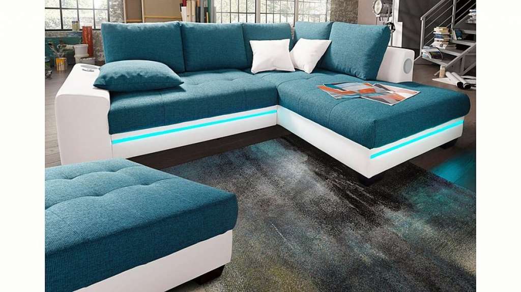 Nova Via Ecksofa, wahlweise mit Kaltschaum (140kg Belastung/Sitz), Bettfunktion, mit RGB-LED-Beleuchtung, wahlweise mit Bluetooth-Soundsystem