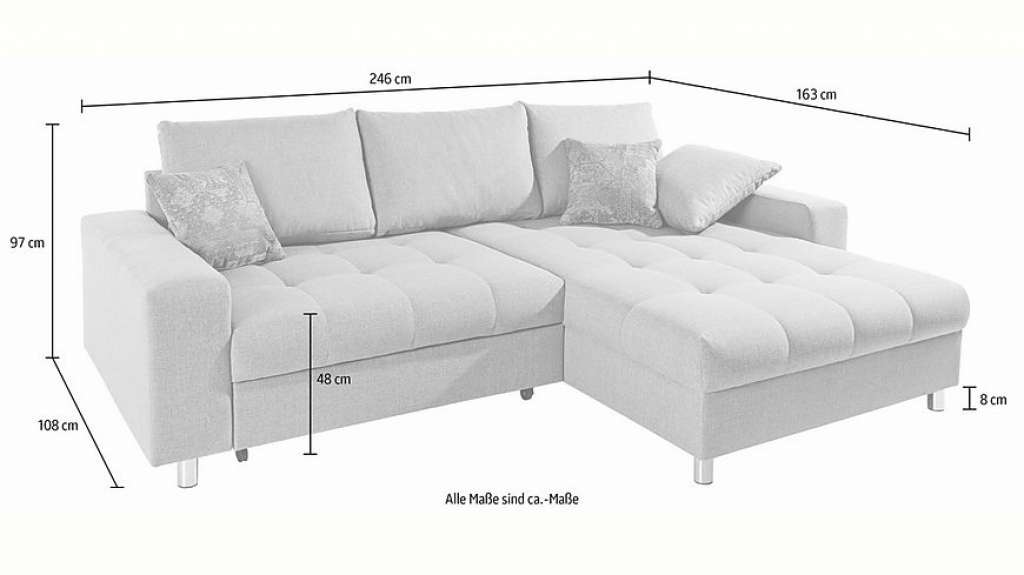 Nova Via Ecksofa, wahlweise mit Kaltschaum (140kg Belastung/Sitz), RGB-LED-Beleuchtung und Bettfunktion