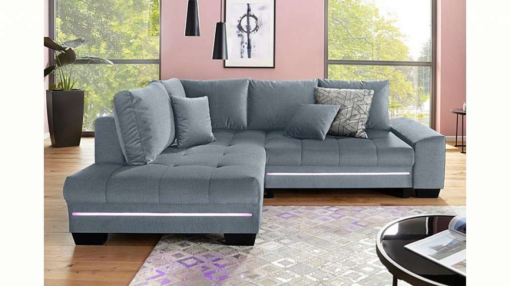 Nova Via Ecksofa, wahlweise mit Kaltschaum (140kg Belastung/Sitz), mit RGB-LED-Beleuchtung, Bluetooth-Soundsystem und Bettfunktion