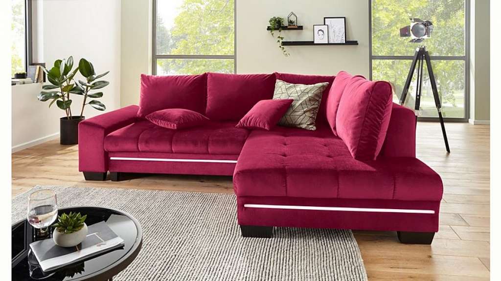 Nova Via Ecksofa, wahlweise mit Kaltschaum (140kg Belastung/Sitz), mit RGB-LED-Beleuchtung, Bluetooth-Soundsystem und Bettfunktion