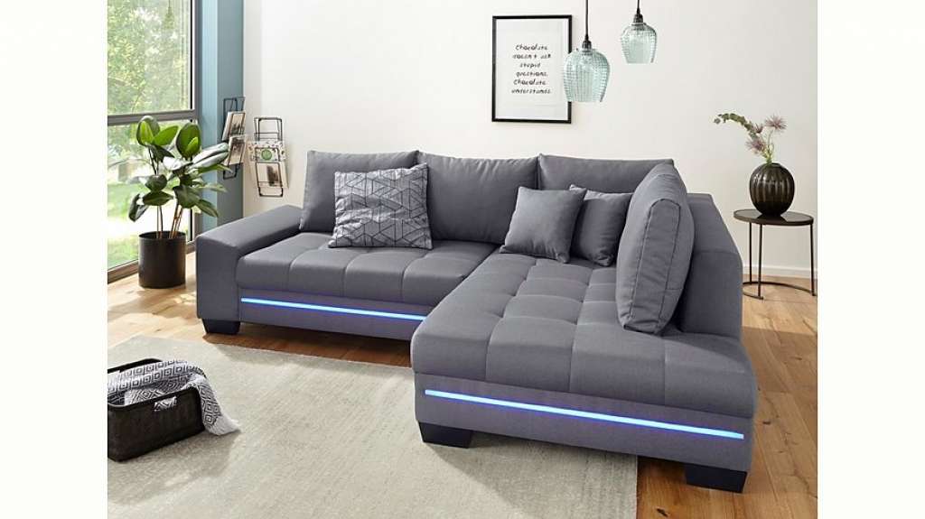 Nova Via Ecksofa, wahlweise mit Kaltschaum (140kg Belastung/Sitz), mit RGB-LED-Beleuchtung, Bluetooth-Soundsystem und Bettfunktion