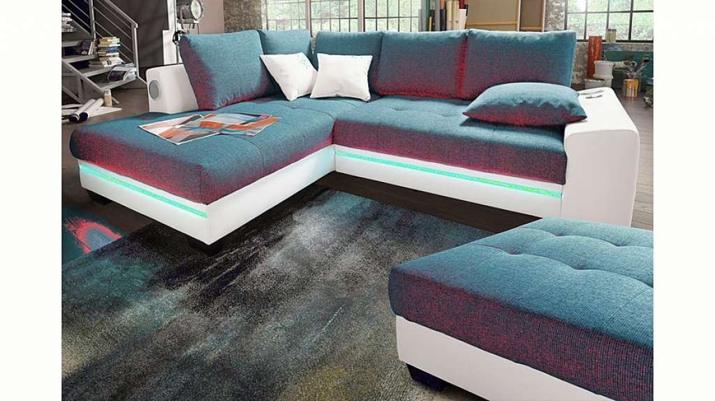 Nova Via Ecksofa, wahlweise mit Kaltschaum (140kg Belastung/Sitz), Bettfunktion, mit RGB-LED-Beleuchtung, wahlweise mit Bluetooth-Soundsystem