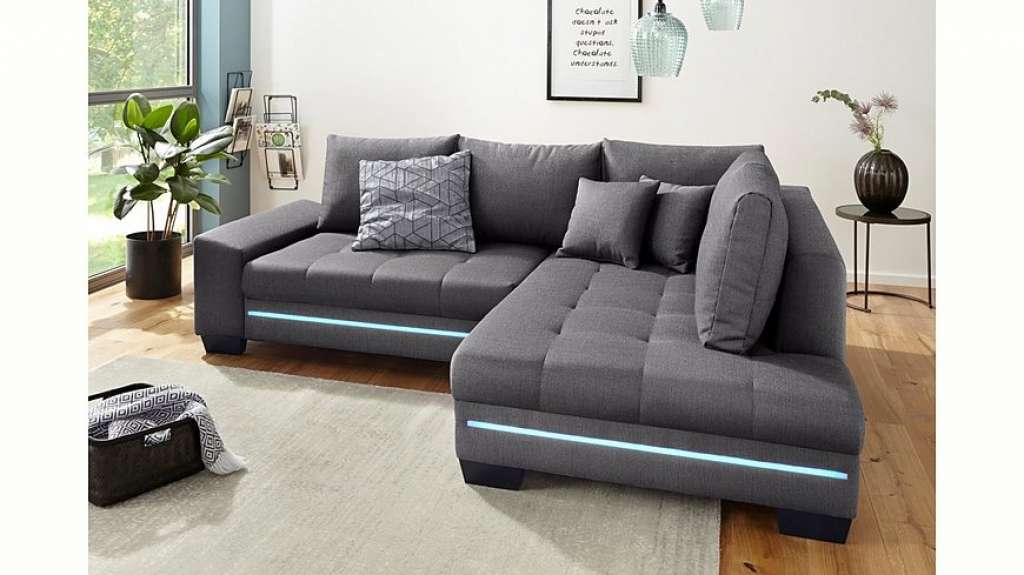 Nova Via Ecksofa, wahlweise mit Kaltschaum (140kg Belastung/Sitz), mit RGB-LED-Beleuchtung, Bluetooth-Soundsystem und Bettfunktion