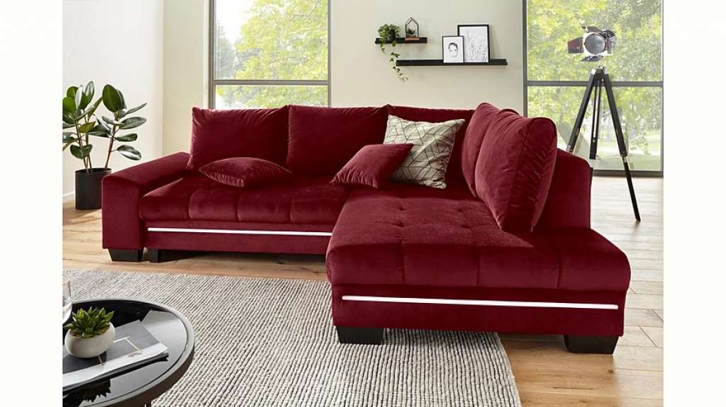 Nova Via Ecksofa, wahlweise mit Kaltschaum (140kg Belastung/Sitz), mit RGB-LED-Beleuchtung, Bluetooth-Soundsystem und Bettfunktion