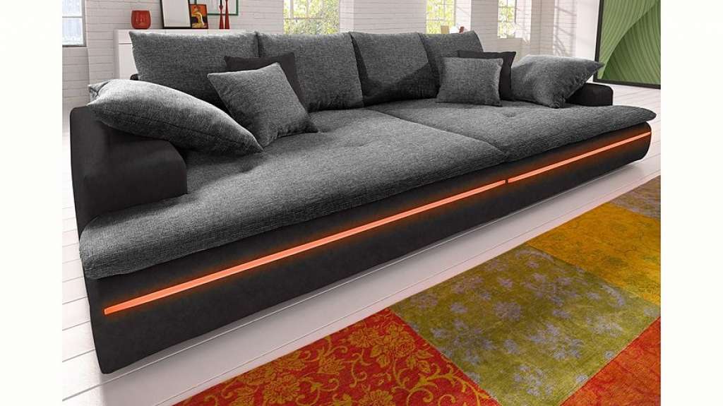 Nova Via Big-Sofa, wahlweise mit Kaltschaum (140kg Belastung/Sitz) und RGB-LED-Beleuchtung