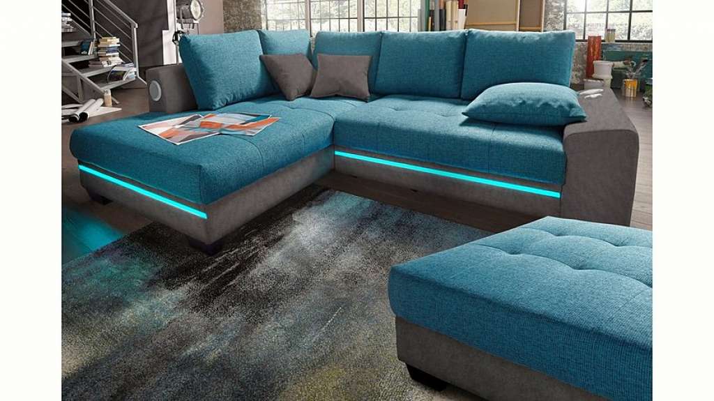 Nova Via Ecksofa, wahlweise mit Kaltschaum (140kg Belastung/Sitz), Bettfunktion, mit RGB-LED-Beleuchtung, wahlweise mit Bluetooth-Soundsystem