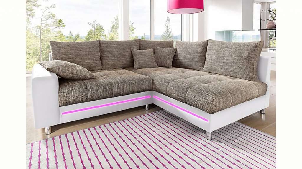 Nova Via Ecksofa, wahlweise mit Kaltschaum (140kg Belastung/Sitz), RGB-LED-Beleuchtung und Bettfunktion