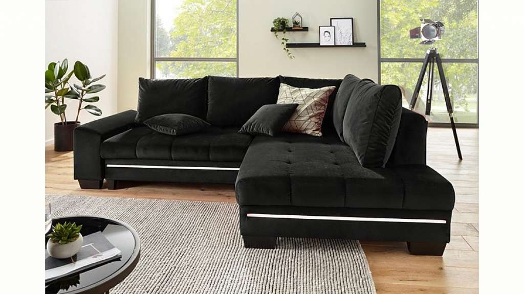 Nova Via Ecksofa, wahlweise mit Kaltschaum (140kg Belastung/Sitz), mit RGB-LED-Beleuchtung, Bluetooth-Soundsystem und Bettfunktion
