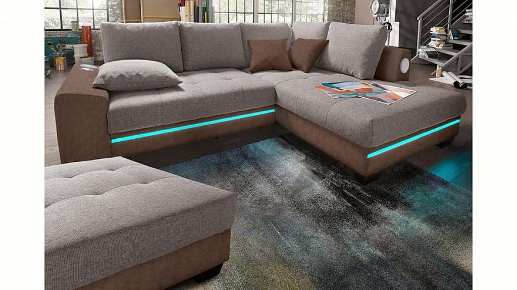 Nova Via Ecksofa, wahlweise mit Kaltschaum (140kg Belastung/Sitz), Bettfunktion, mit RGB-LED-Beleuchtung, wahlweise mit Bluetooth-Soundsystem