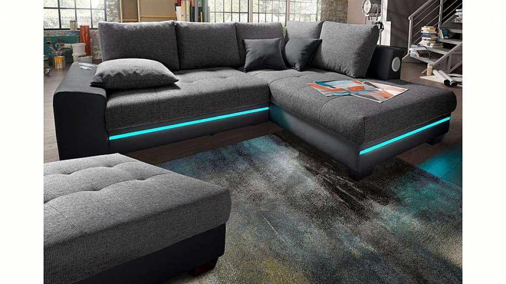 Nova Via Ecksofa, wahlweise mit Kaltschaum (140kg Belastung/Sitz), Bettfunktion, mit RGB-LED-Beleuchtung, wahlweise mit Bluetooth-Soundsystem