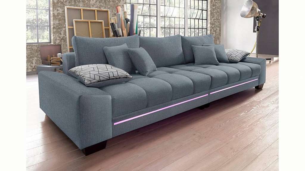 Nova Via Big-Sofa, wahlweise mit Kaltschaum (140kg Belastung/Sitz), mit RGB-LED-Beleuchtung und Bluetooth-Soundsystem