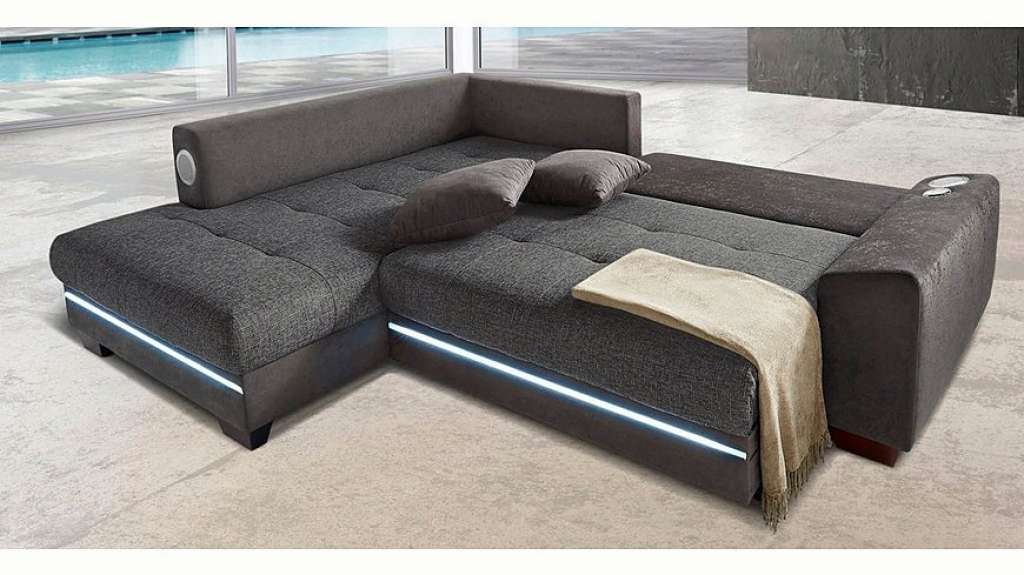 Nova Via Ecksofa, wahlweise mit Kaltschaum (140kg Belastung/Sitz), Bettfunktion, mit RGB-LED-Beleuchtung, wahlweise mit Bluetooth-Soundsystem