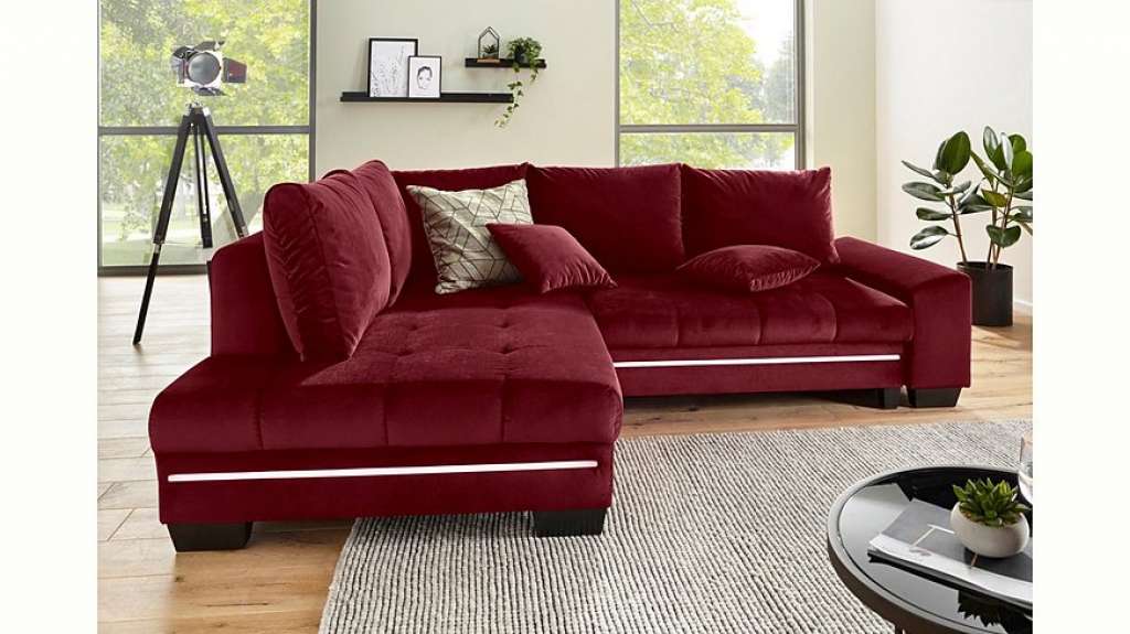 Nova Via Ecksofa, wahlweise mit Kaltschaum (140kg Belastung/Sitz), mit RGB-LED-Beleuchtung, Bluetooth-Soundsystem und Bettfunktion