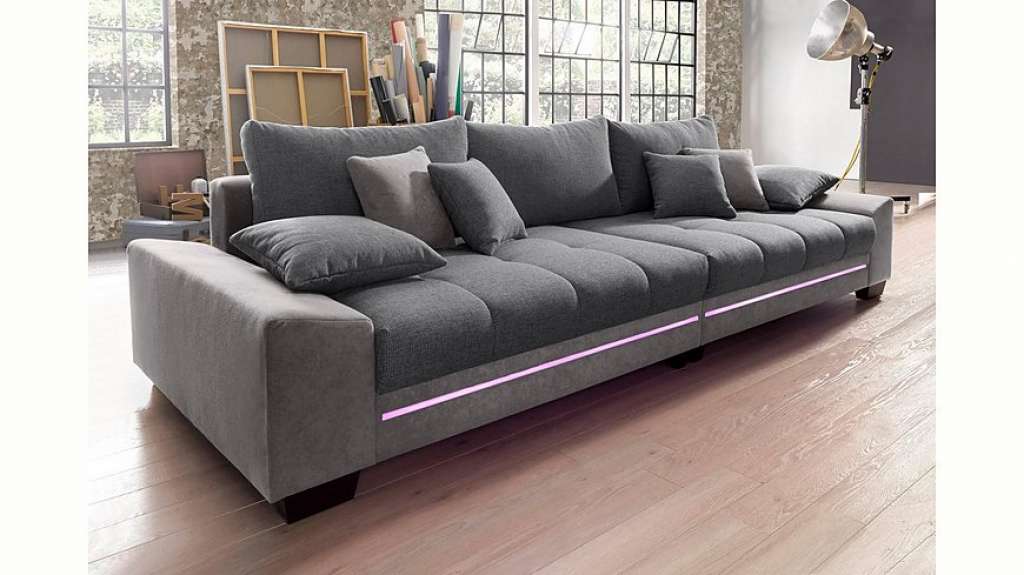 Nova Via Big-Sofa, wahlweise mit Kaltschaum (140kg Belastung/Sitz) und Bluetooth-Soundsystem, sowie RGB-LED-Beleuchtung