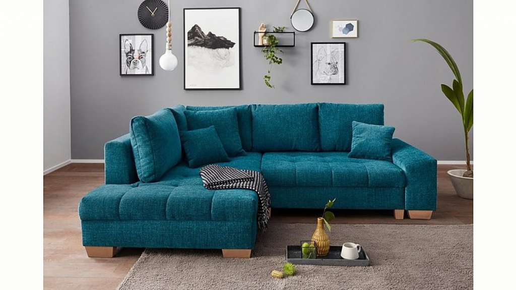 Nova Via Ecksofa, wahlweise mit Kaltschaum (140kg Belastung/Sitz), AquaClean-Stoff für leichte Reinigung mit Wasser und Bettfunktion / Bettkasten