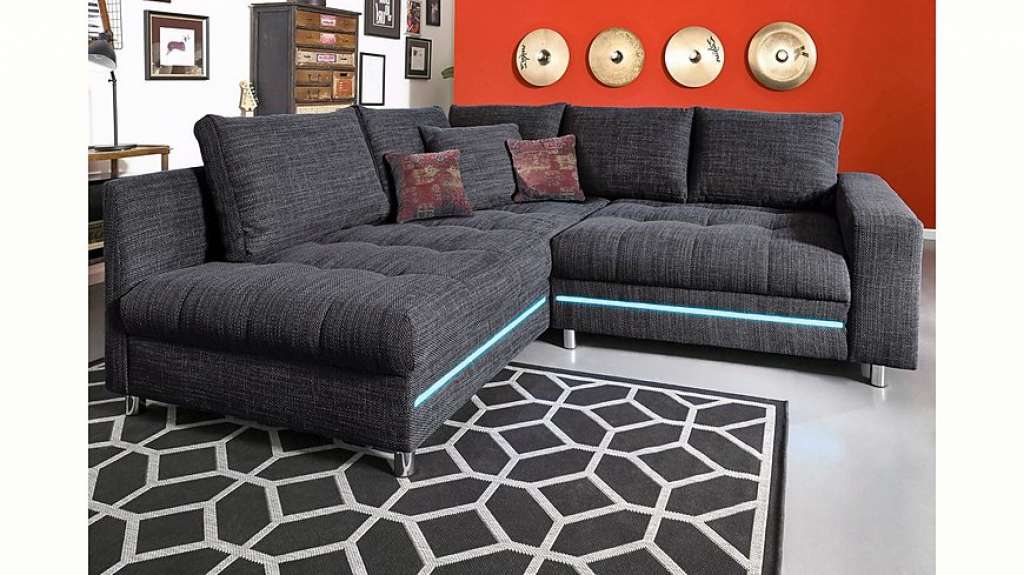 Nova Via Ecksofa, wahlweise mit Kaltschaum (140kg Belastung/Sitz), RGB-LED-Beleuchtung und Bettfunktion