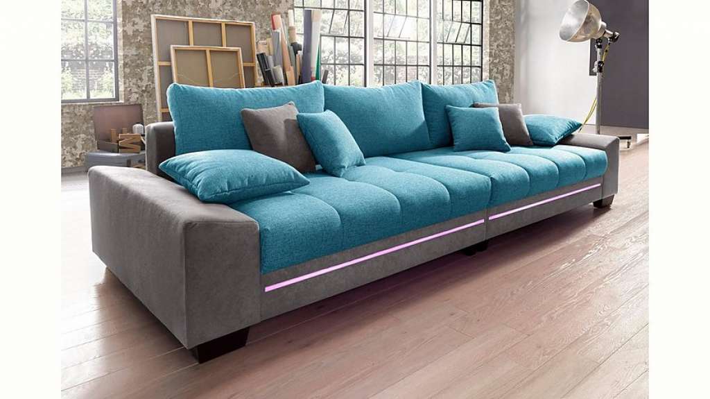 Nova Via Big-Sofa, wahlweise mit Kaltschaum (140kg Belastung/Sitz) und Bluetooth-Soundsystem, sowie RGB-LED-Beleuchtung