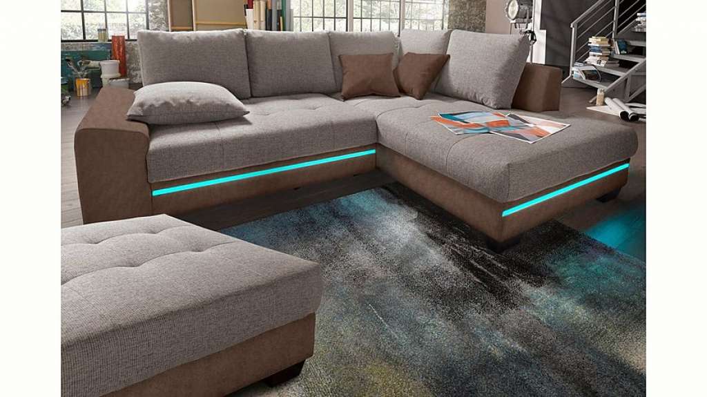 Nova Via Ecksofa, wahlweise mit Kaltschaum (140kg Belastung/Sitz), Bettfunktion, mit RGB-LED-Beleuchtung, wahlweise mit Bluetooth-Soundsystem