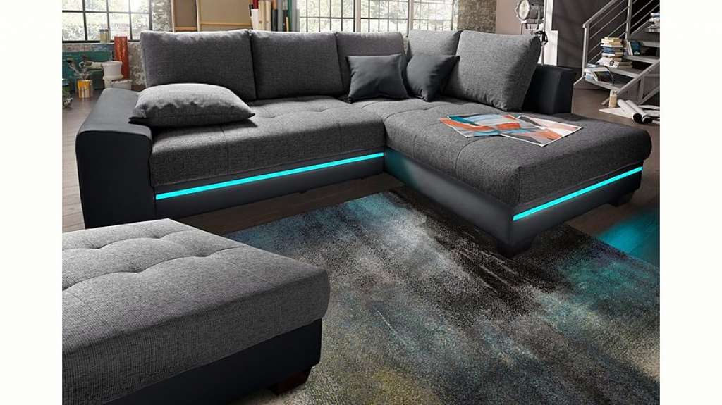 Nova Via Ecksofa, wahlweise mit Kaltschaum (140kg Belastung/Sitz), Bettfunktion, mit RGB-LED-Beleuchtung, wahlweise mit Bluetooth-Soundsystem