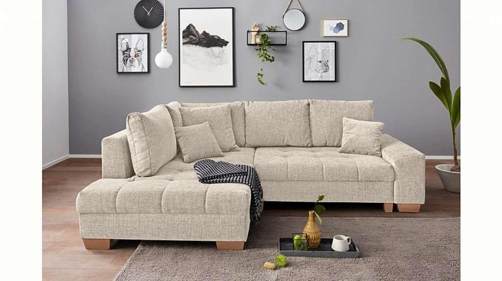 Nova Via Ecksofa, wahlweise mit Kaltschaum (140kg Belastung/Sitz), AquaClean-Stoff für leichte Reinigung mit Wasser und Bettfunktion / Bettkasten