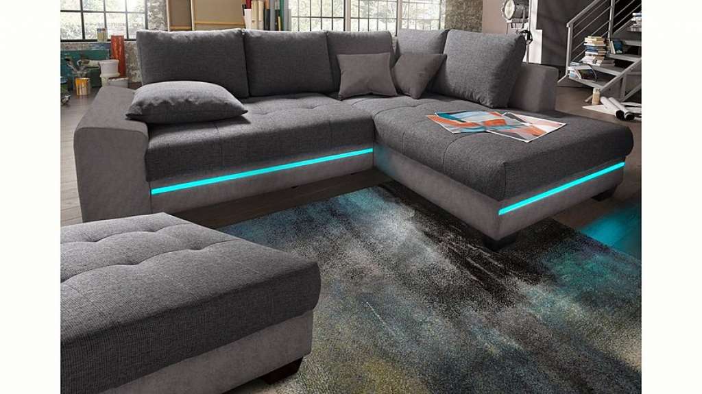 Nova Via Ecksofa, wahlweise mit Kaltschaum (140kg Belastung/Sitz), Bettfunktion, mit RGB-LED-Beleuchtung, wahlweise mit Bluetooth-Soundsystem