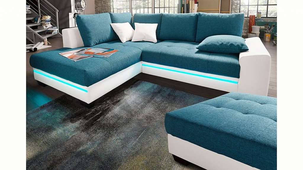 Nova Via Ecksofa, wahlweise mit Kaltschaum (140kg Belastung/Sitz), Bettfunktion, mit RGB-LED-Beleuchtung, wahlweise mit Bluetooth-Soundsystem