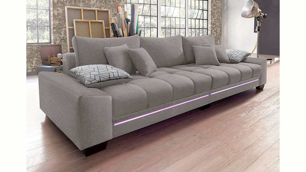 Nova Via Big-Sofa, wahlweise mit Kaltschaum (140kg Belastung/Sitz), mit RGB-LED-Beleuchtung und Bluetooth-Soundsystem