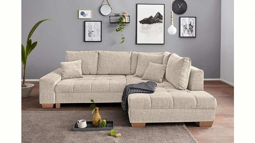 Nova Via Ecksofa, wahlweise mit Kaltschaum (140kg Belastung/Sitz), AquaClean-Stoff für leichte Reinigung mit Wasser und Bettfunktion / Bettkasten