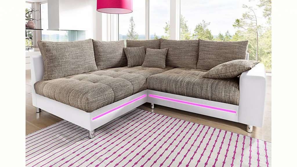 Nova Via Ecksofa, wahlweise mit Kaltschaum (140kg Belastung/Sitz), RGB-LED-Beleuchtung und Bettfunktion