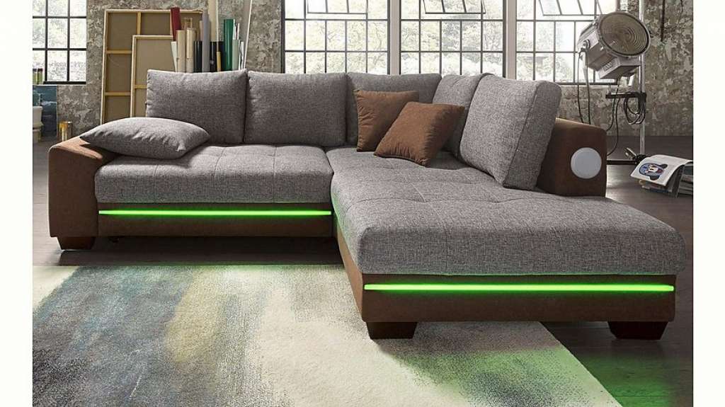 Nova Via Ecksofa, wahlweise mit Kaltschaum (140kg Belastung/Sitz), Bettfunktion, mit RGB-LED-Beleuchtung, wahlweise mit Bluetooth-Soundsystem