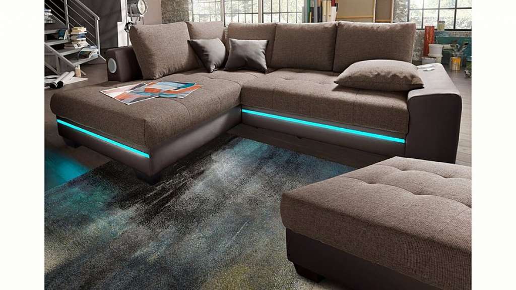 Nova Via Ecksofa, wahlweise mit Kaltschaum (140kg Belastung/Sitz), Bettfunktion, mit RGB-LED-Beleuchtung, wahlweise mit Bluetooth-Soundsystem