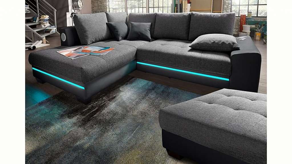 Nova Via Ecksofa, wahlweise mit Kaltschaum (140kg Belastung/Sitz), Bettfunktion, mit RGB-LED-Beleuchtung, wahlweise mit Bluetooth-Soundsystem