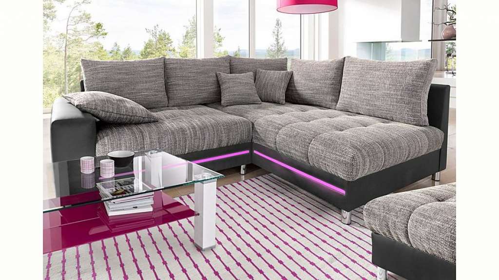 Nova Via Ecksofa, wahlweise mit Kaltschaum (140kg Belastung/Sitz), RGB-LED-Beleuchtung und Bettfunktion