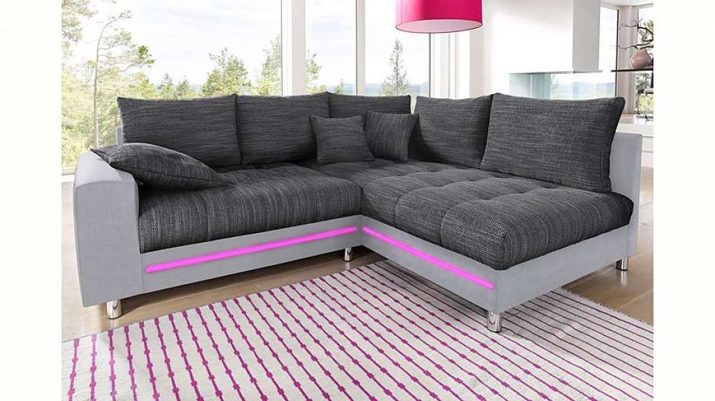 Nova Via Ecksofa, wahlweise mit Kaltschaum (140kg Belastung/Sitz), RGB-LED-Beleuchtung und Bettfunktion
