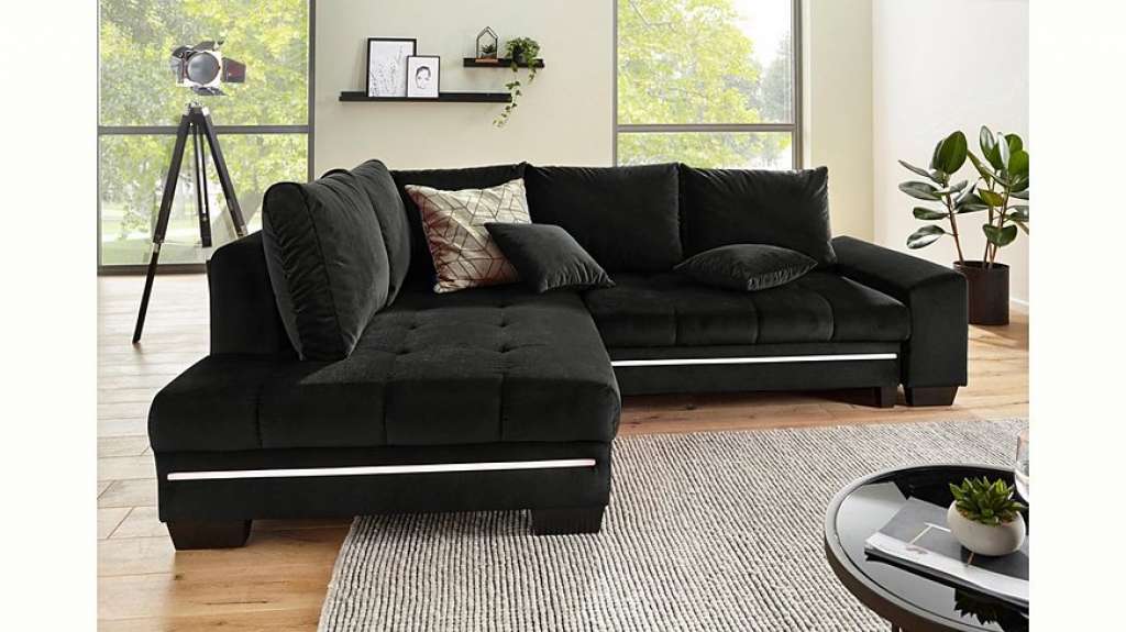 Nova Via Ecksofa, wahlweise mit Kaltschaum (140kg Belastung/Sitz), mit RGB-LED-Beleuchtung, Bluetooth-Soundsystem und Bettfunktion