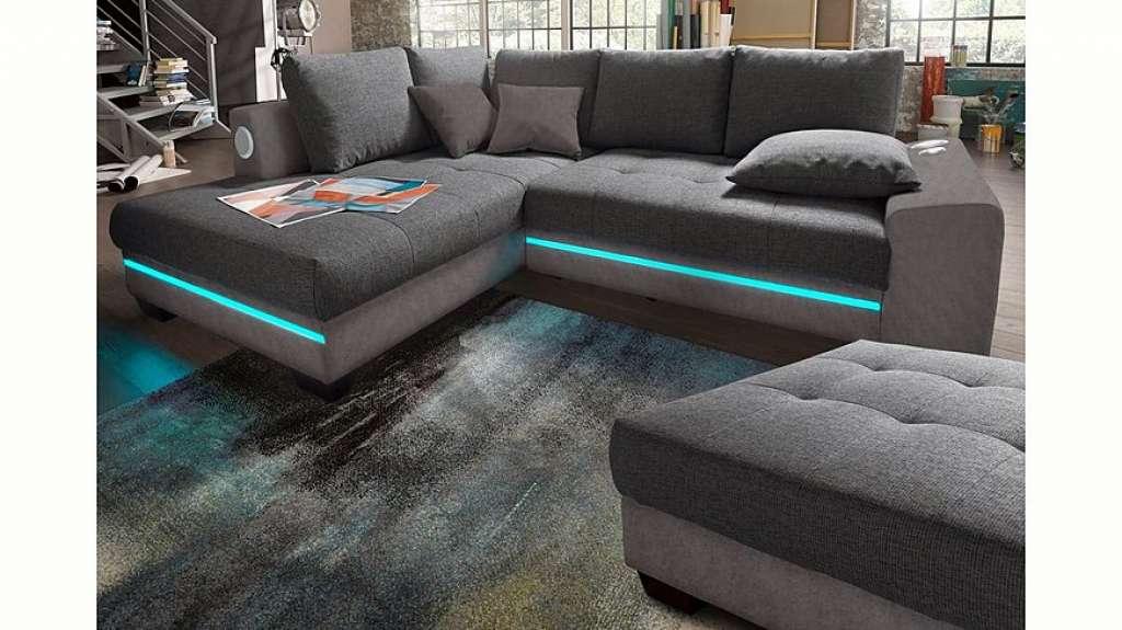Nova Via Ecksofa, wahlweise mit Kaltschaum (140kg Belastung/Sitz), Bettfunktion, mit RGB-LED-Beleuchtung, wahlweise mit Bluetooth-Soundsystem