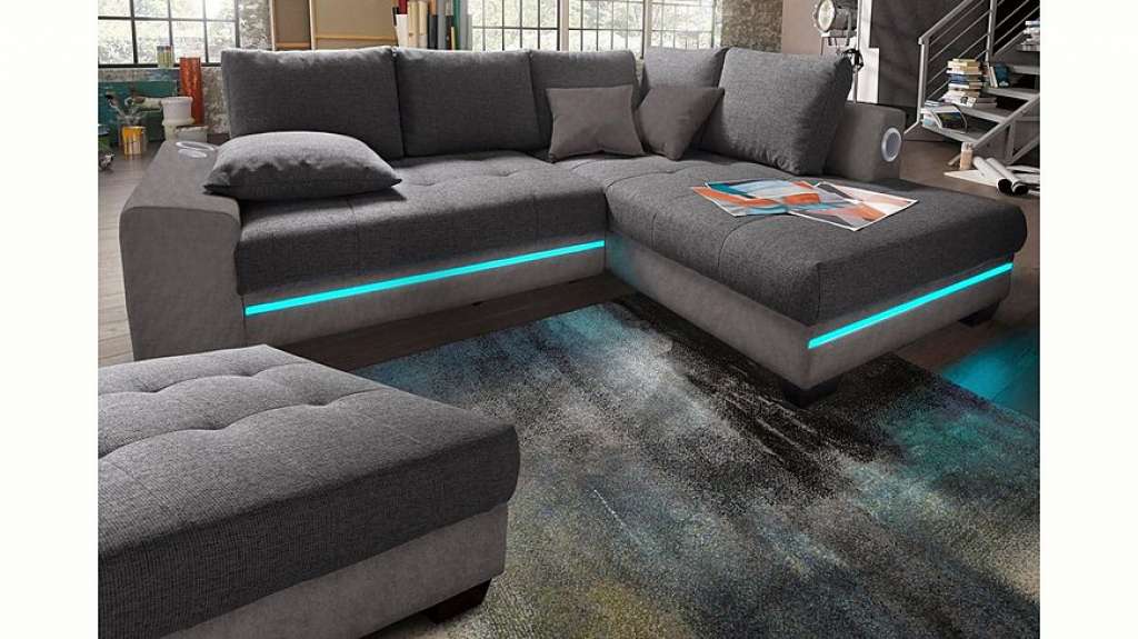 Nova Via Ecksofa, wahlweise mit Kaltschaum (140kg Belastung/Sitz), Bettfunktion, mit RGB-LED-Beleuchtung, wahlweise mit Bluetooth-Soundsystem