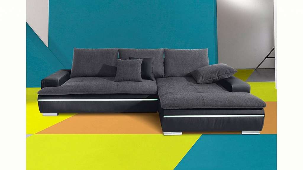 Nova Via Ecksofa, wahlweise mit Kaltschaum (140kg Belastung/Sitz), RGB-LED-Beleuchtung und Bettfunktion