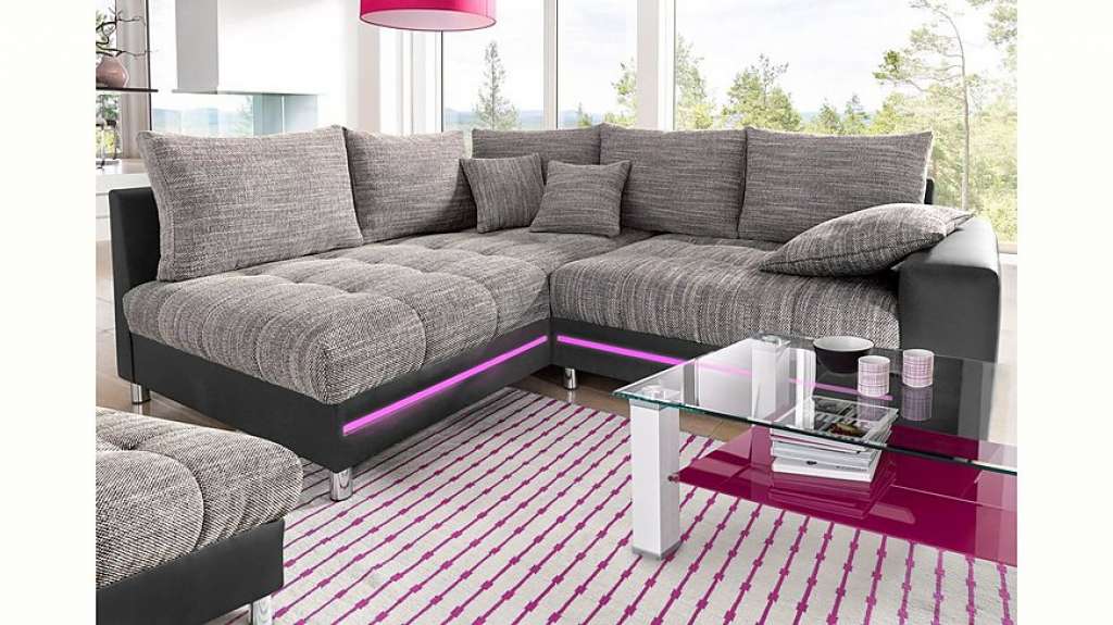 Nova Via Ecksofa, wahlweise mit Kaltschaum (140kg Belastung/Sitz), RGB-LED-Beleuchtung und Bettfunktion