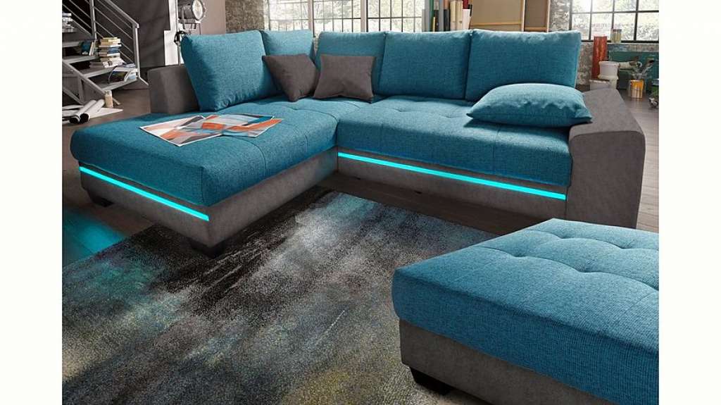 Nova Via Ecksofa, wahlweise mit Kaltschaum (140kg Belastung/Sitz), Bettfunktion, mit RGB-LED-Beleuchtung, wahlweise mit Bluetooth-Soundsystem
