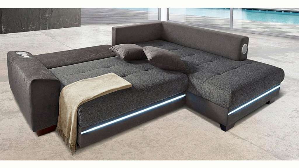 Nova Via Ecksofa, wahlweise mit Kaltschaum (140kg Belastung/Sitz), Bettfunktion, mit RGB-LED-Beleuchtung, wahlweise mit Bluetooth-Soundsystem