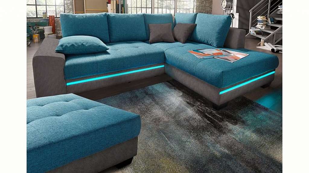 Nova Via Ecksofa, wahlweise mit Kaltschaum (140kg Belastung/Sitz), Bettfunktion, mit RGB-LED-Beleuchtung, wahlweise mit Bluetooth-Soundsystem