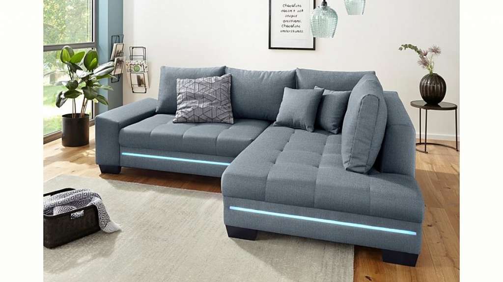 Nova Via Ecksofa, wahlweise mit Kaltschaum (140kg Belastung/Sitz), mit RGB-LED-Beleuchtung, Bluetooth-Soundsystem und Bettfunktion
