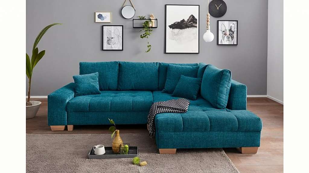 Nova Via Ecksofa, wahlweise mit Kaltschaum (140kg Belastung/Sitz), AquaClean-Stoff für leichte Reinigung mit Wasser und Bettfunktion / Bettkasten
