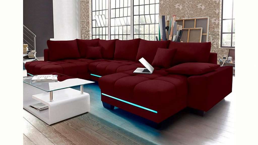 Nova Via Wohnlandschaft, wahlweise mit Kaltschaum (140kg Belastung/Sitz), mit RGB-LED-Beleuchtung, Bluetooth-Soundsystem und Bettfunktion